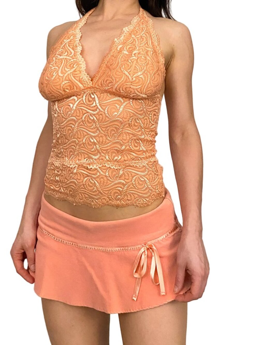 Bebe peachy lace halter top